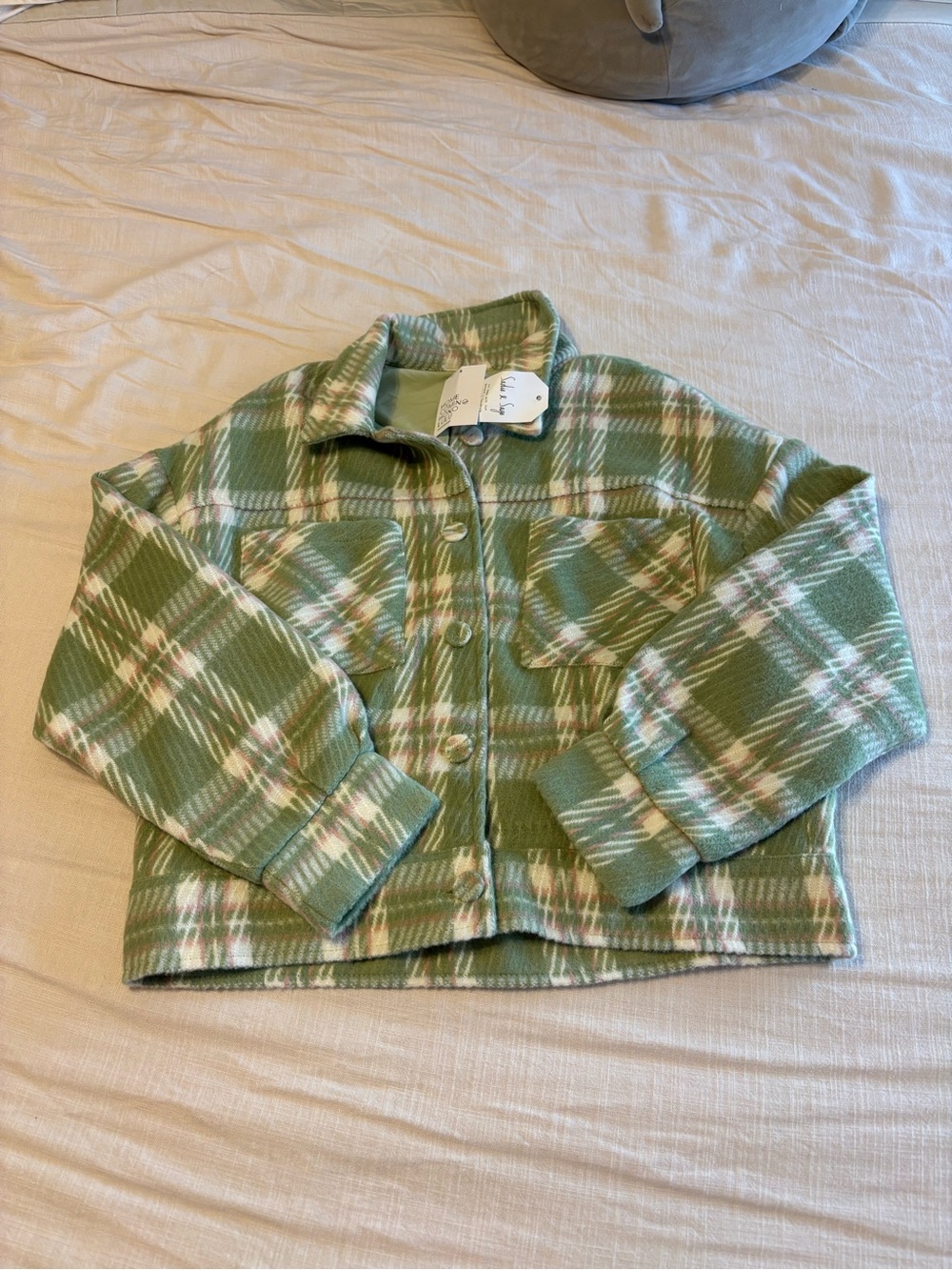 NWT Green Plaid Button-Up Jacket